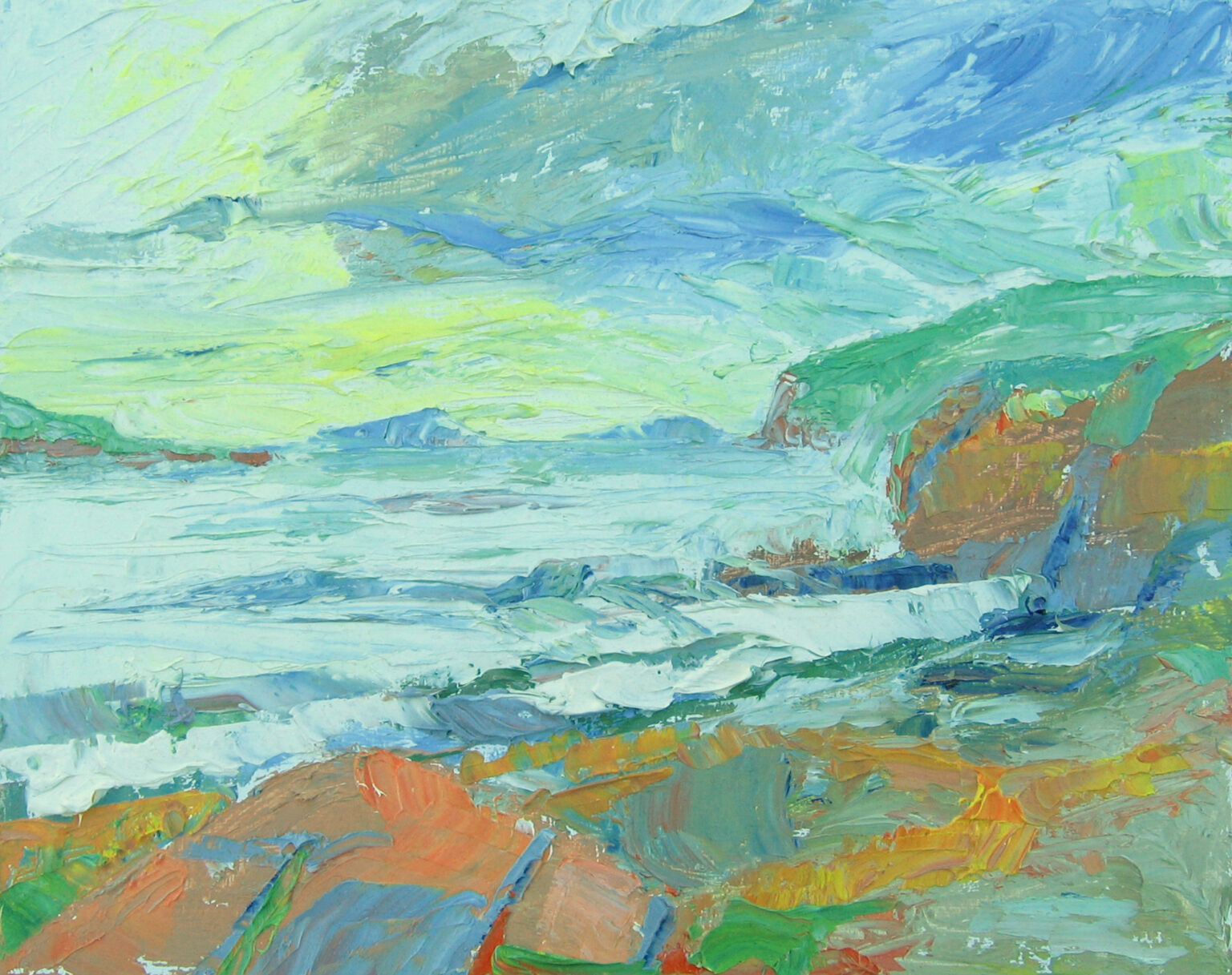 Skye sea painting, oil on wooden panel