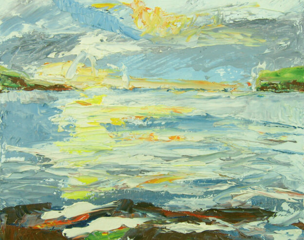 Isle of Skye sea, oil plein air painting, 8x10 wooden panel