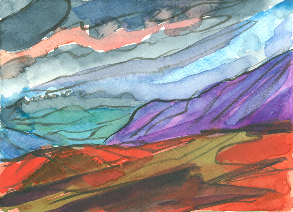 near Winder at night, watercolour sketch from memory