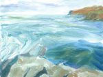 painting of Loch Pooltiel seascape, in oils on small canvas
