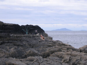 Tilly and I on the rocks at Ramasaig